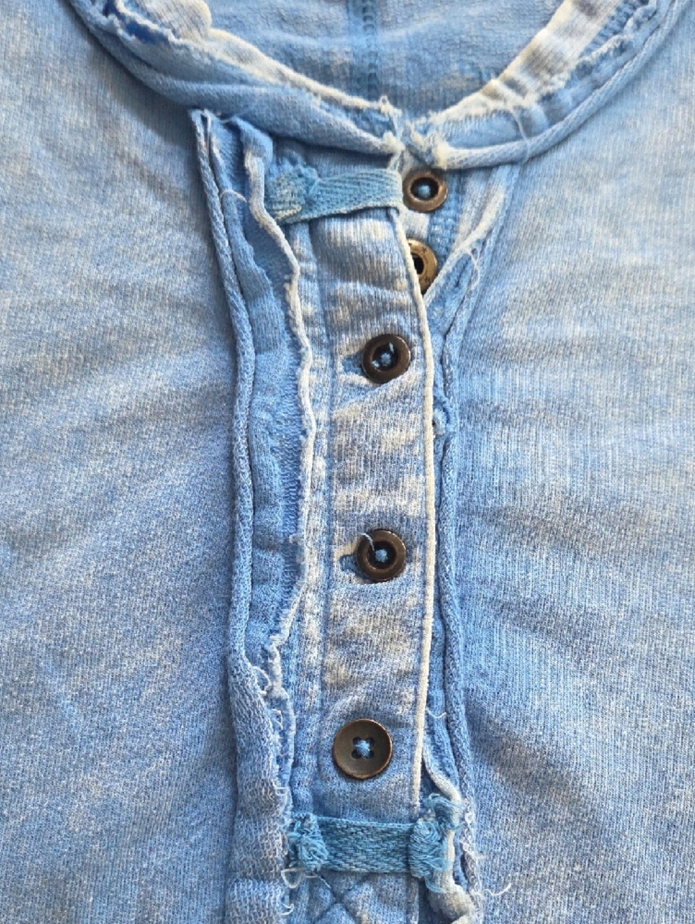 Zenana Outfitters Light Blue Washed Henley Long Sleeve Top - Picture 4 of 5